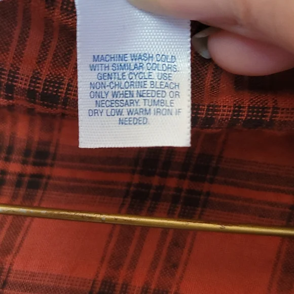 🍂3/$10 Piper&Blue Orange+Black Plaid Button-down Top w/ Tab Sleeves & Tie-Waist - Picture 11 of 13